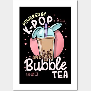 Powered by K-Pop and Bubble Tea - Anime T-Shirt Posters and Art